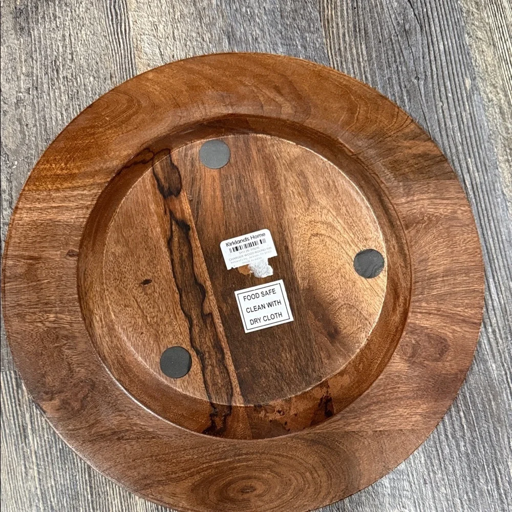 Kirklands Brown and White Striped Wooden Bowl